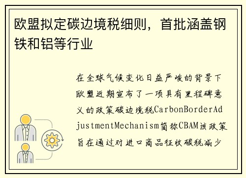 欧盟拟定碳边境税细则，首批涵盖钢铁和铝等行业